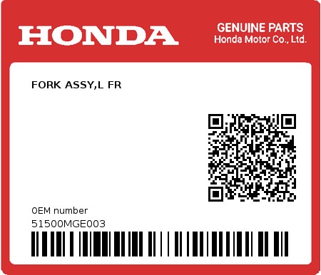 Product image: Honda - 51500MGE003 - FORK ASSY,L FR  0