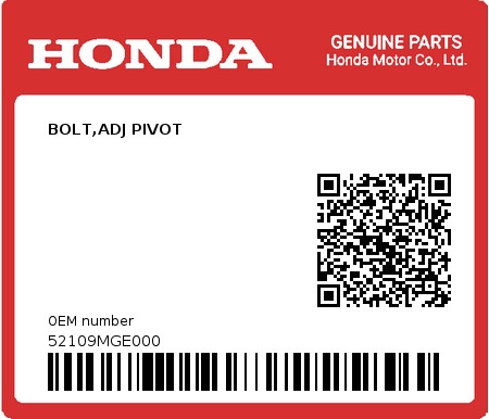 Product image: Honda - 52109MGE000 - BOLT,ADJ PIVOT  0
