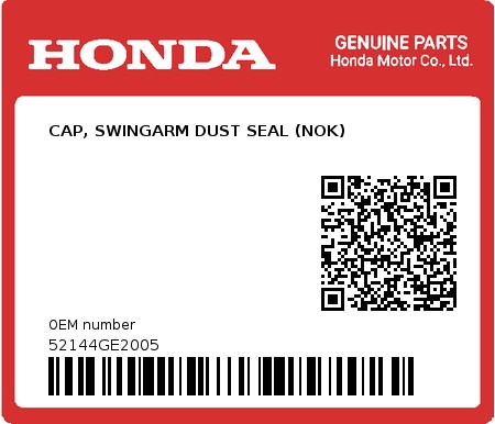 Product image: Honda - 52144GE2005 - CAP, SWINGARM DUST SEAL (NOK)  0
