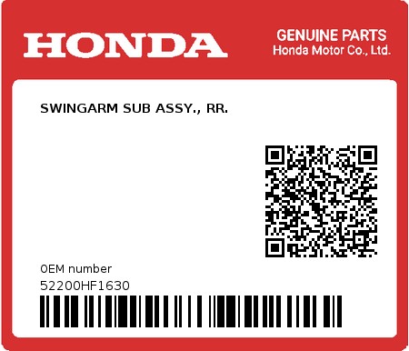 Product image: Honda - 52200HF1630 - SWINGARM SUB ASSY., RR.  0