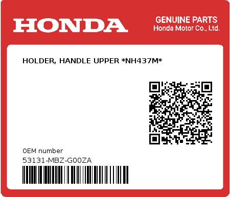 Product image: Honda - 53131-MBZ-G00ZA - HOLDER, HANDLE UPPER *NH437M*  0