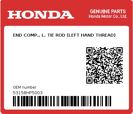 Product image: Honda - 53158HP5003 - END COMP., L. TIE ROD (LEFT HAND THREAD)  0