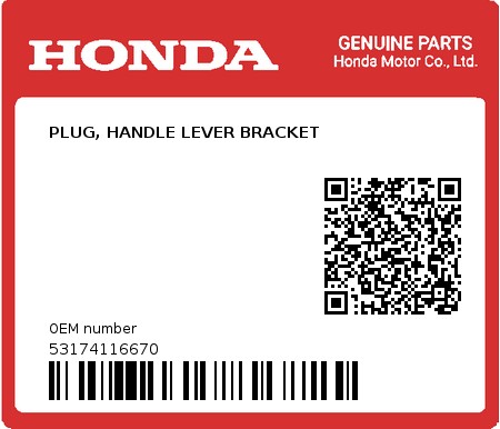 Product image: Honda - 53174116670 - PLUG, HANDLE LEVER BRACKET  0