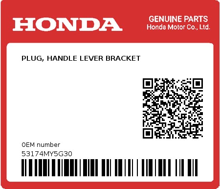 Product image: Honda - 53174MY5G30 - PLUG, HANDLE LEVER BRACKET  0