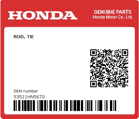 Product image: Honda - 53521HN5670 - ROD, TIE  0