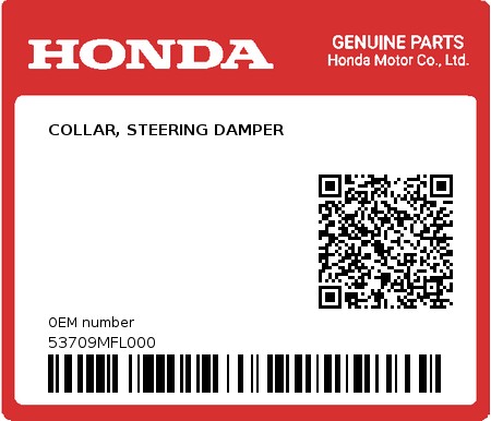 Product image: Honda - 53709MFL000 - COLLAR, STEERING DAMPER  0