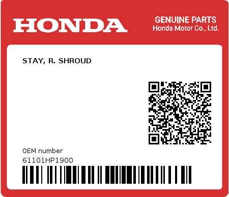Product image: Honda - 61101HP1900 - STAY, R. SHROUD  0
