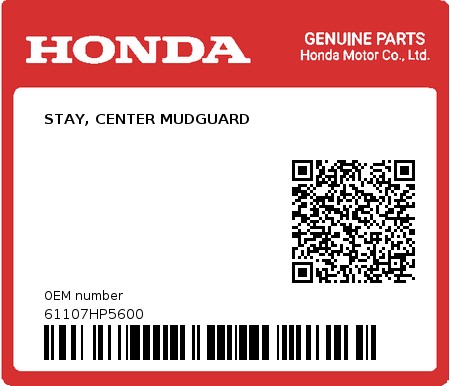 Product image: Honda - 61107HP5600 - STAY, CENTER MUDGUARD  0