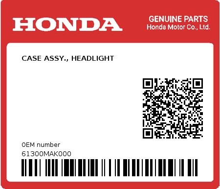 Product image: Honda - 61300MAK000 - CASE ASSY., HEADLIGHT  0