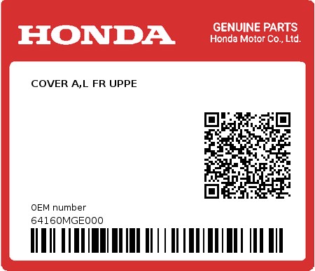 Product image: Honda - 64160MGE000 - COVER A,L FR UPPE  0