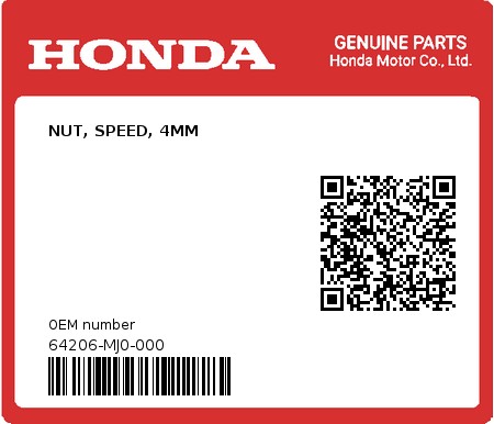 Product image: Honda - 64206-MJ0-000 - NUT, SPEED, 4MM  0