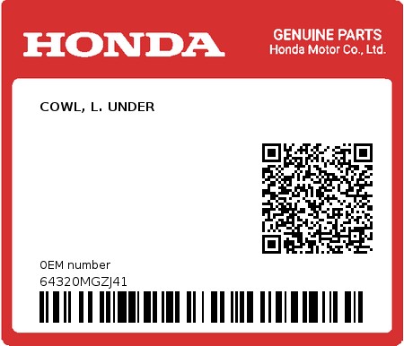 Product image: Honda - 64320MGZJ41 - COWL, L. UNDER  0