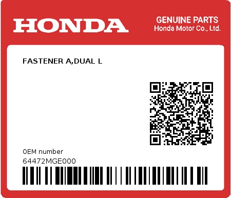 Product image: Honda - 64472MGE000 - FASTENER A,DUAL L  0