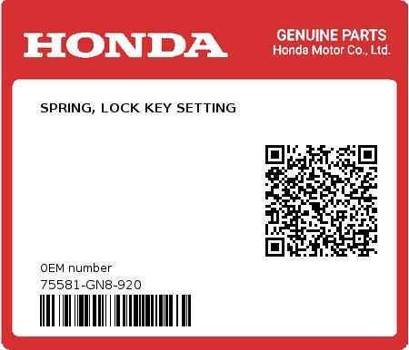 Product image: Honda - 75581-GN8-920 - SPRING, LOCK KEY SETTING  0