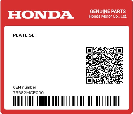 Product image: Honda - 75582MGE000 - PLATE,SET  0
