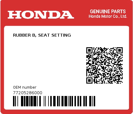 Product image: Honda - 77205286000 - RUBBER B, SEAT SETTING  0