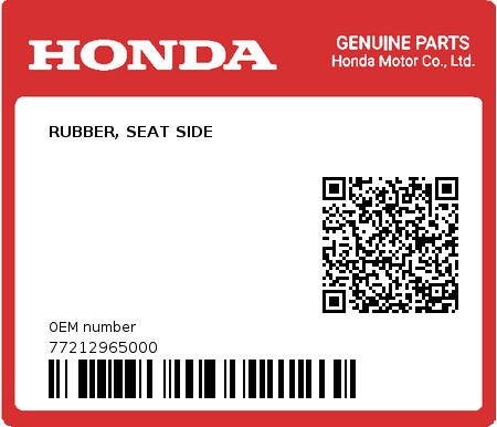 Product image: Honda - 77212965000 - RUBBER, SEAT SIDE  0