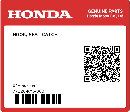 Product image: Honda - 77220-KY6-000 - HOOK, SEAT CATCH  0