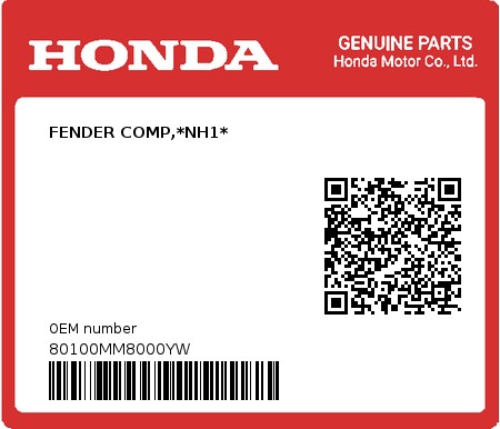 Product image: Honda - 80100MM8000YW - FENDER COMP,*NH1*  0