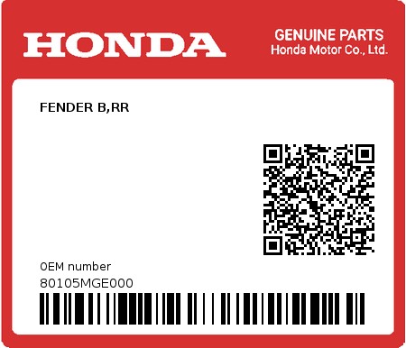Product image: Honda - 80105MGE000 - FENDER B,RR  0