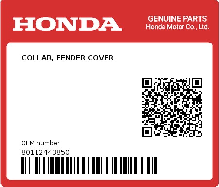 Product image: Honda - 80112443850 - COLLAR, FENDER COVER  0