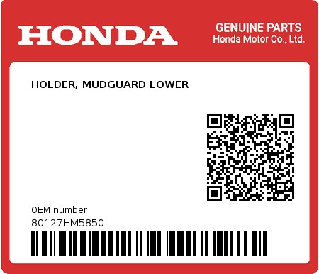 Product image: Honda - 80127HM5850 - HOLDER, MUDGUARD LOWER  0