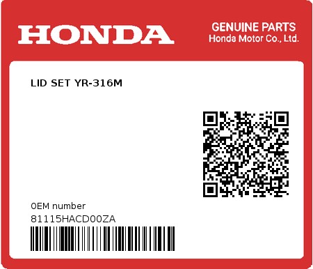Product image: Honda - 81115HACD00ZA - LID SET YR-316M  0