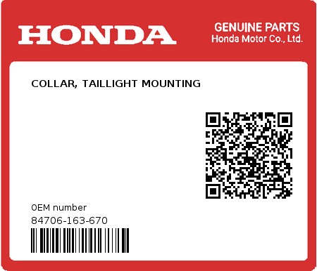 Product image: Honda - 84706-163-670 - COLLAR, TAILLIGHT MOUNTING  0
