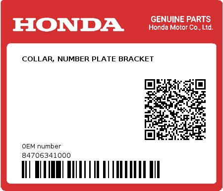 Product image: Honda - 84706341000 - COLLAR, NUMBER PLATE BRACKET  0