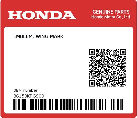 Product image: Honda - 86150KPG900 - EMBLEM, WING MARK  0