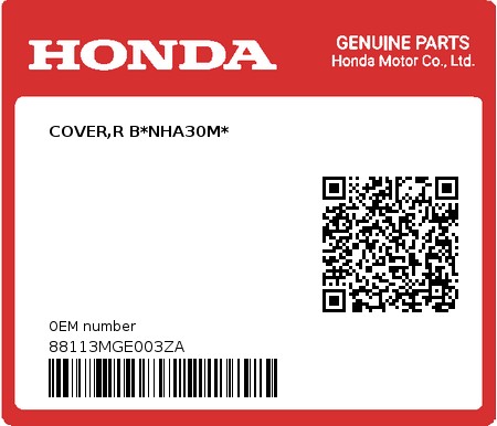 Product image: Honda - 88113MGE003ZA - COVER,R B*NHA30M*  0