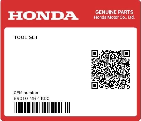 Product image: Honda - 89010-MBZ-K00 - TOOL SET  0