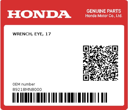Product image: Honda - 89218MN8000 - WRENCH, EYE, 17  0