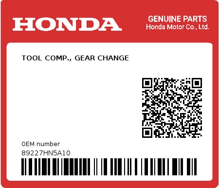 Product image: Honda - 89227HN5A10 - TOOL COMP., GEAR CHANGE  0