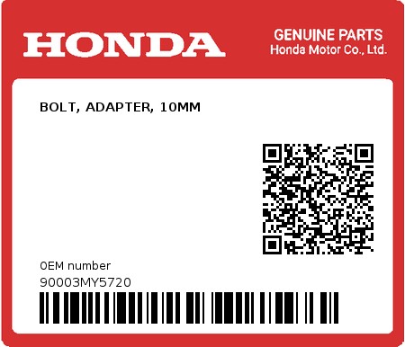 Product image: Honda - 90003MY5720 - BOLT, ADAPTER, 10MM  0