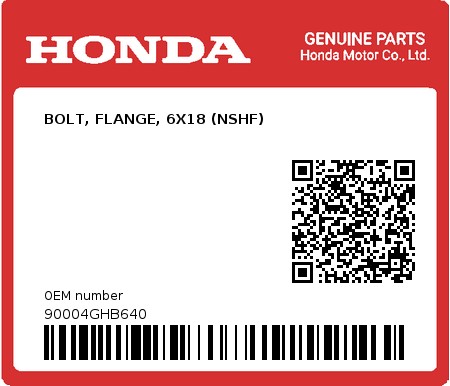 Product image: Honda - 90004GHB640 - BOLT, FLANGE, 6X18 (NSHF)  0