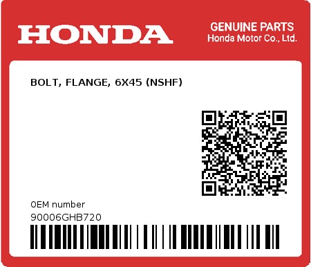 Product image: Honda - 90006GHB720 - BOLT, FLANGE, 6X45 (NSHF)  0