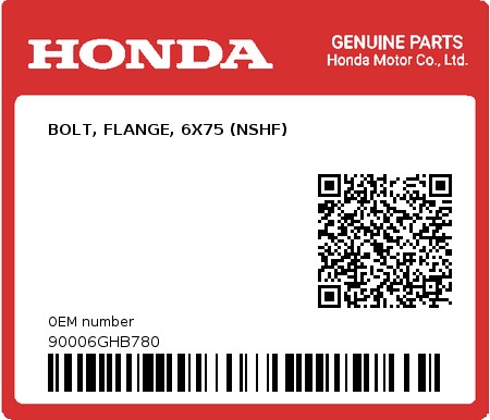 Product image: Honda - 90006GHB780 - BOLT, FLANGE, 6X75 (NSHF)  0