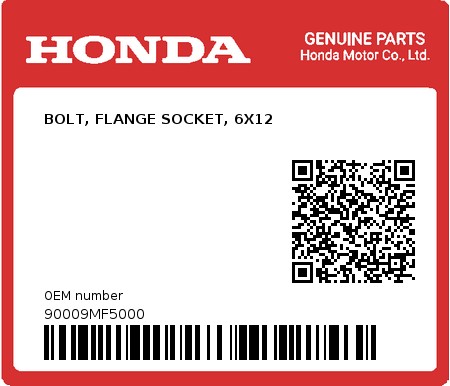Product image: Honda - 90009MF5000 - BOLT, FLANGE SOCKET, 6X12  0