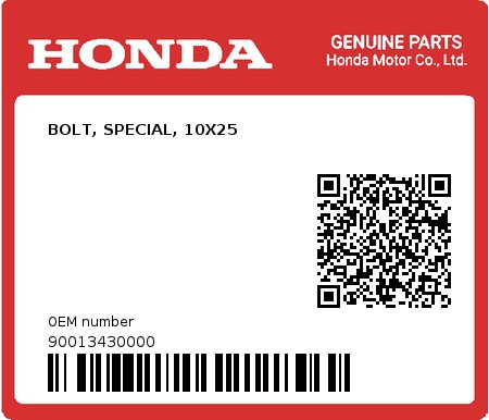 Product image: Honda - 90013430000 - BOLT, SPECIAL, 10X25  0