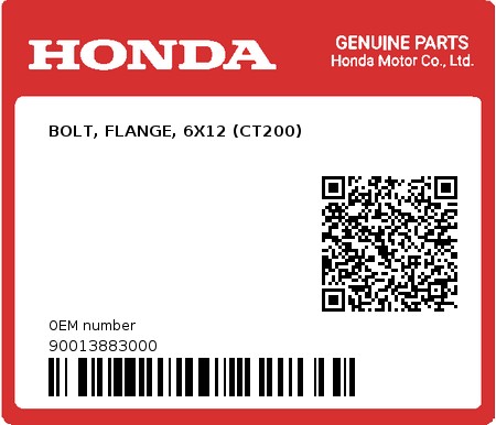 Product image: Honda - 90013883000 - BOLT, FLANGE, 6X12 (CT200)  0