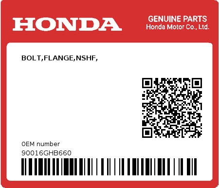 Product image: Honda - 90016GHB660 - BOLT,FLANGE,NSHF,  0