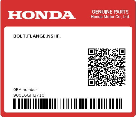 Product image: Honda - 90016GHB710 - BOLT,FLANGE,NSHF,  0