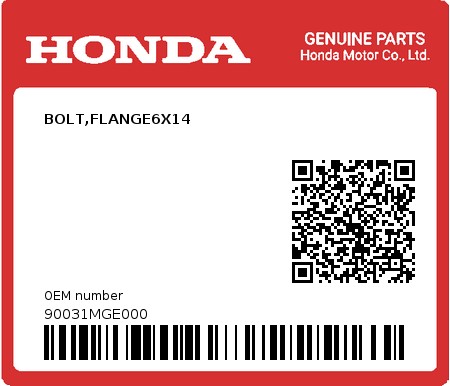 Product image: Honda - 90031MGE000 - BOLT,FLANGE6X14  0