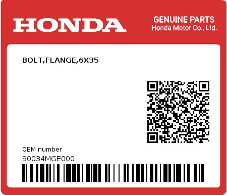 Product image: Honda - 90034MGE000 - BOLT,FLANGE,6X35  0