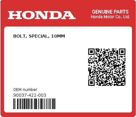 Product image: Honda - 90037-422-003 - BOLT, SPECIAL, 10MM  0