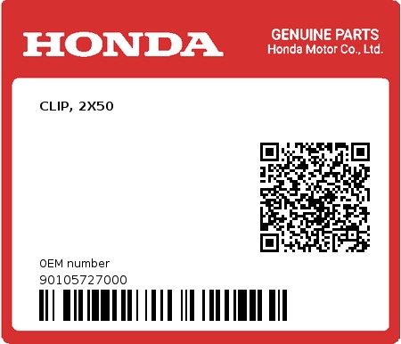 Product image: Honda - 90105727000 - CLIP, 2X50  0
