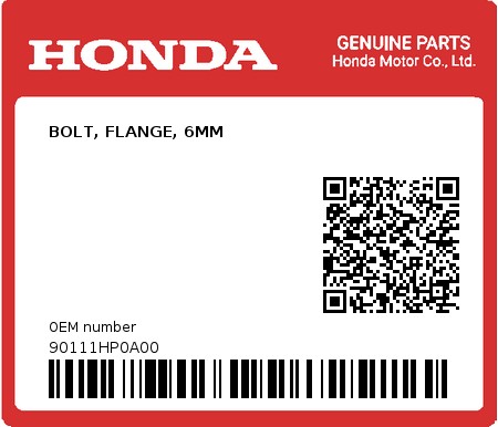 Product image: Honda - 90111HP0A00 - BOLT, FLANGE, 6MM  0