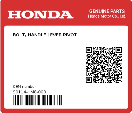 Product image: Honda - 90114-HM8-000 - BOLT, HANDLE LEVER PIVOT  0