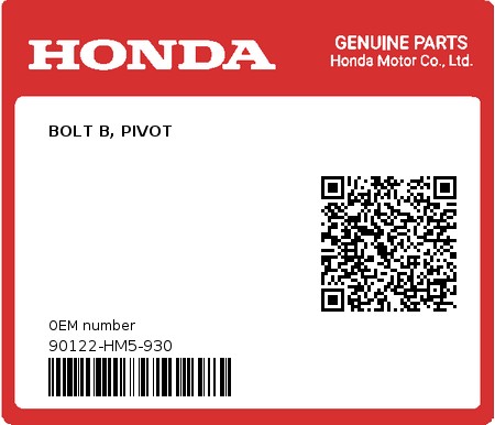 Product image: Honda - 90122-HM5-930 - BOLT B, PIVOT  0